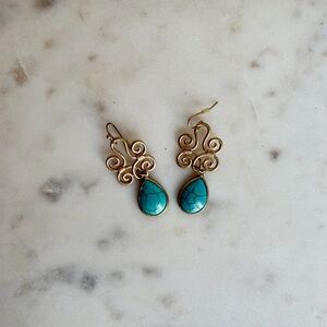 Elegant Gold and Turquoise Swirl Earrings